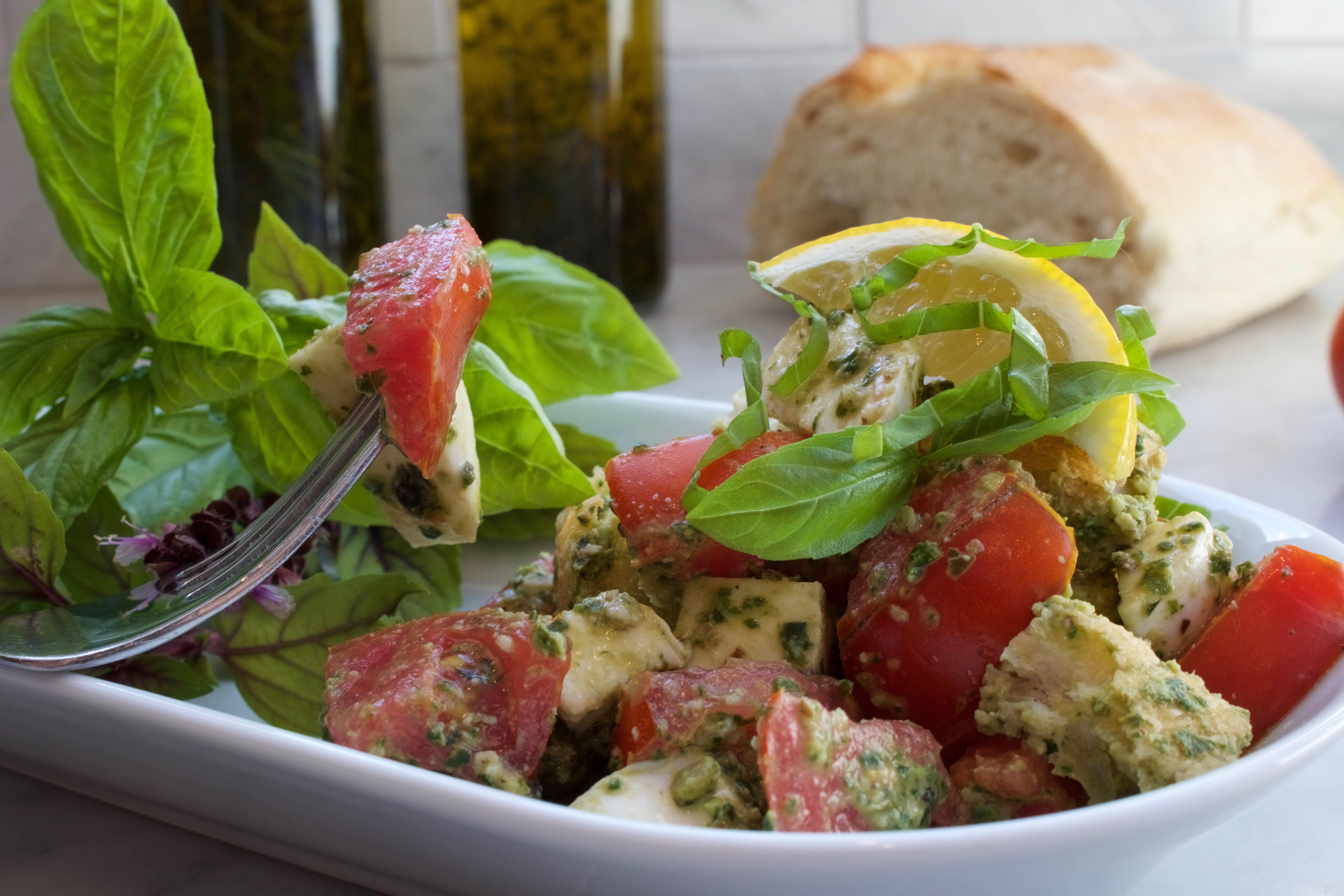 Caprese Bread Salad with Basil Pesto