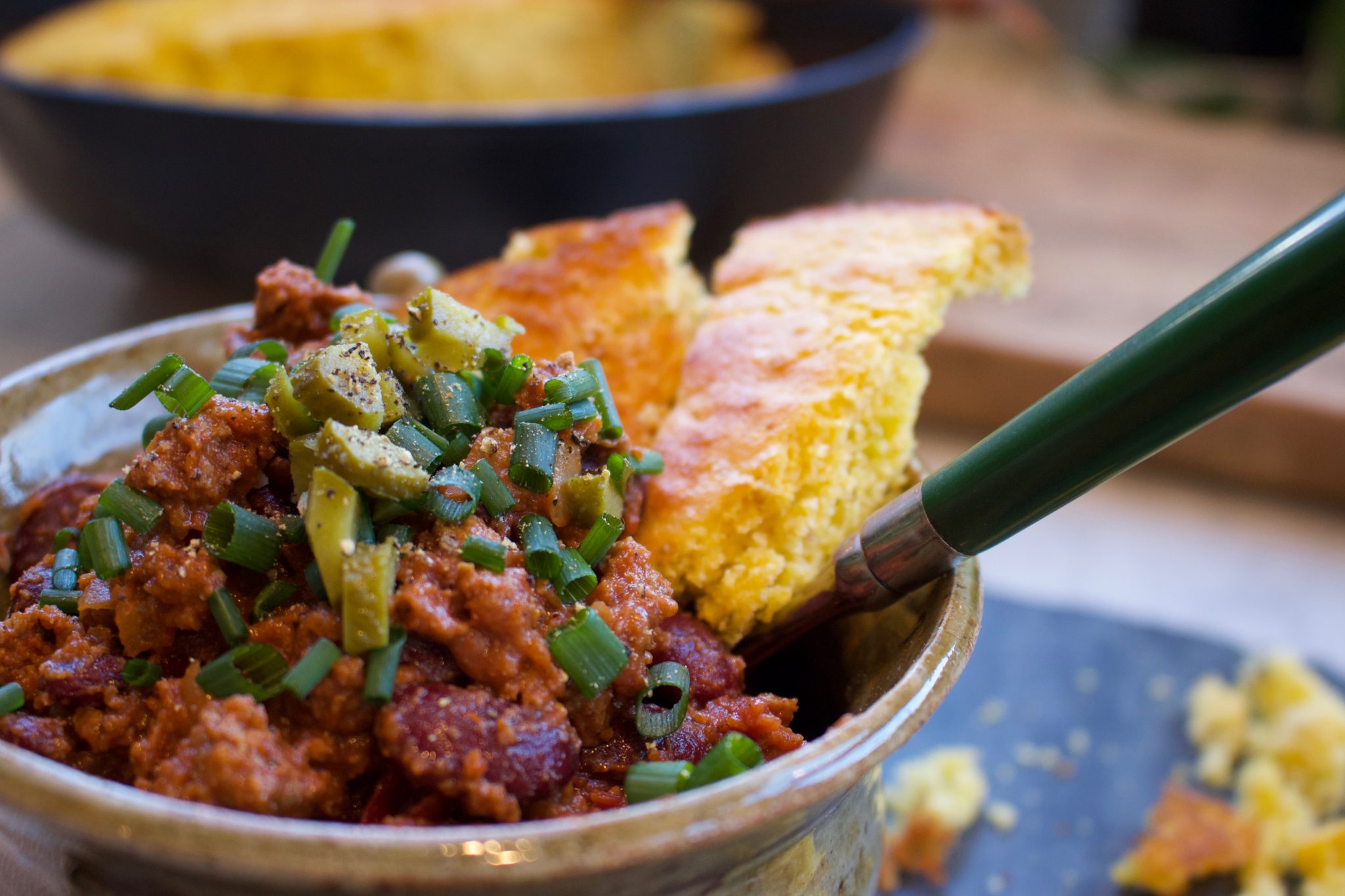 quick and easy to prepare Chili, beans, cornbread