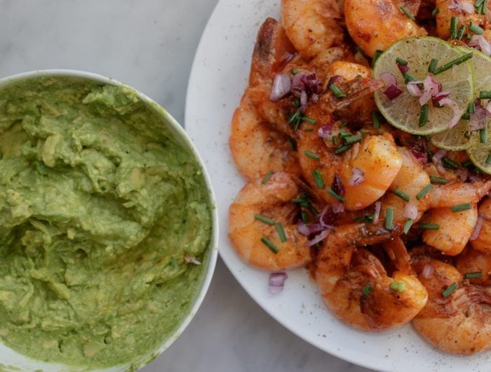 Broiled Shrimp with shells and guac
