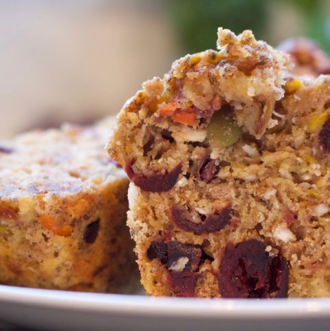 healthy muffin with nuts seeds veggies and fruit