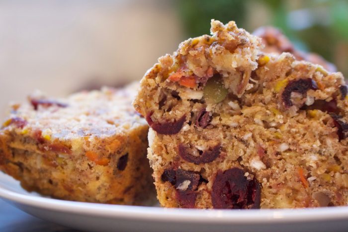 healthy muffin with nuts seeds veggies and fruit