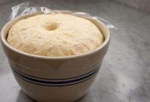 Risen cinnamon roll dough