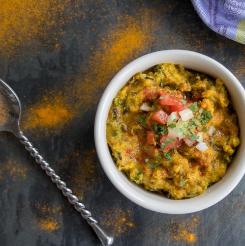 Roasted Cauliflower and Wild Rice Soup with Kale and Turmeric