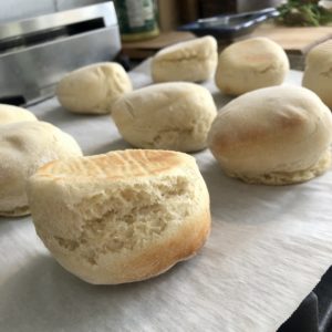 upclose photo of a homemade English muffin