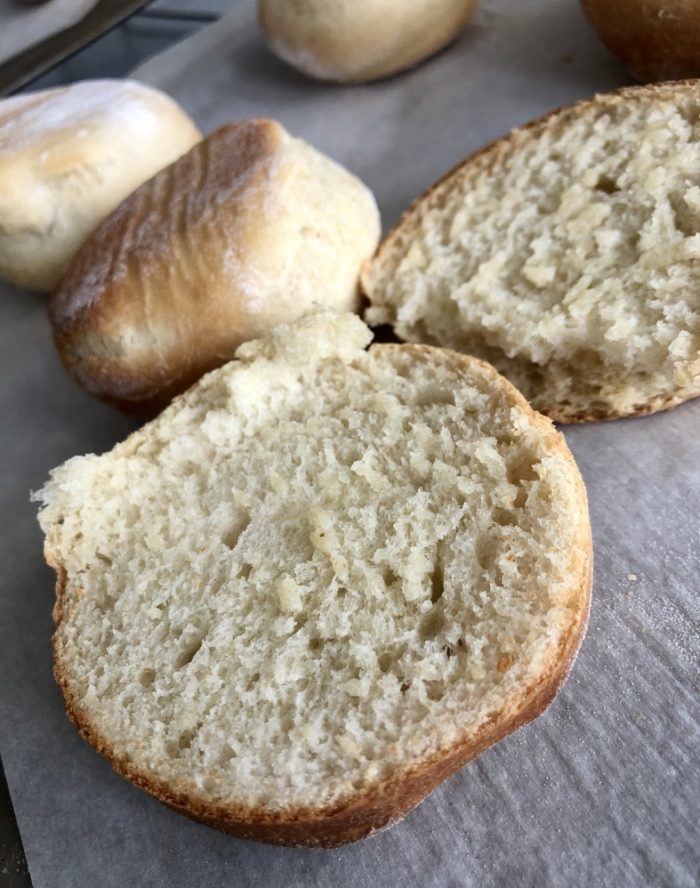 English muffin cut in half, not fork-split open